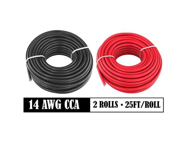 14 AWG True American Wire Gauge CCA Copper Clad Aluminum Primary Wire 25 ft Red 25 ft Black For Car Audio Speaker Amplifier Remote Trailer Harness