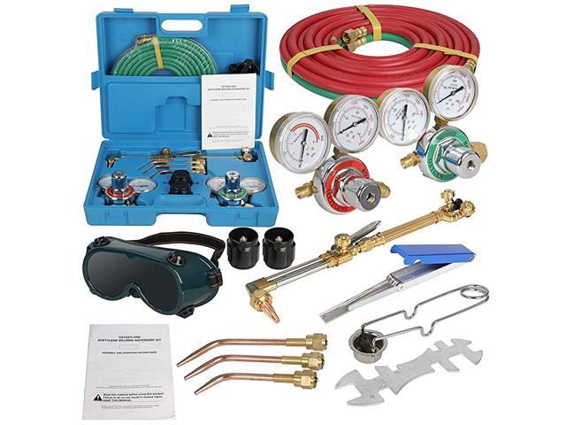 Oxygen & Acetylene Gas Cutting Torch and Welding Kit Portable Oxy Brazing Welder Tool Set with Two Hose Regulator Gauges Storage Case