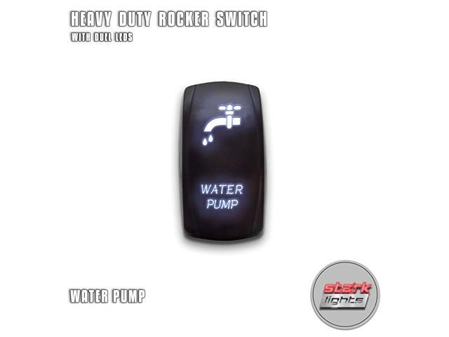 WATER PUMP - White - 5-PIN Laser Etched LED Rocker Switch Dual Light - 20A 12V ON/OFF