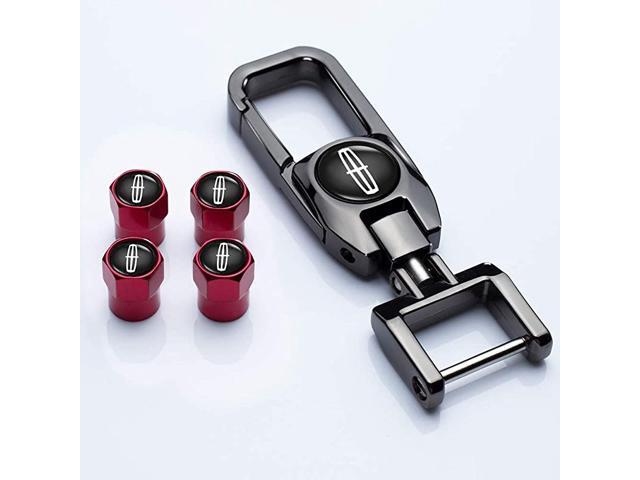5 Pcs Metal Car Wheel Tire Valve Stem Caps for Lincoln Navigator TownCar Continental MKZ MKX MKC with Key Chain Styling Decoration Accessories