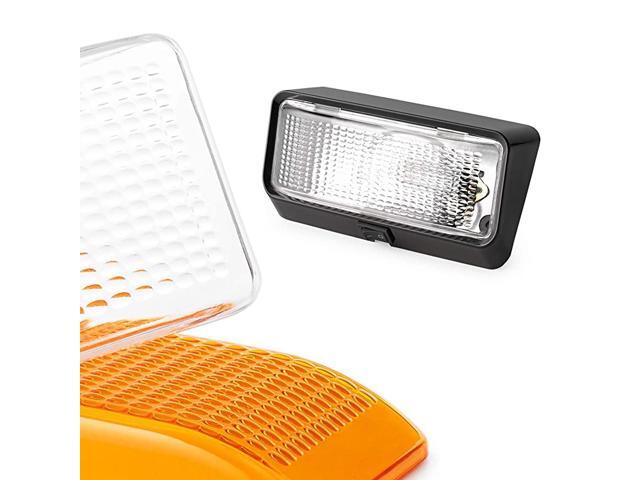 RV 12V Exterior Porch Light with On/Off Switch - Removable Clear & Amber Lenses (White)