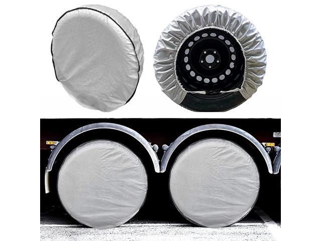 Tire Covers Set of 4 5 Layer Wheel Covers for RV Trailer Camper Truck Motorhome Auto Waterproof Sun Rain Frost Snow Protector Aluminum Film Fit