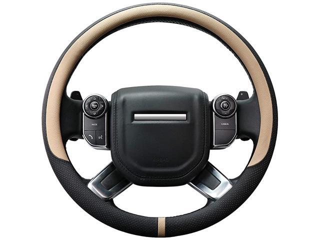 Breathable Steering Wheel Cover Microfiber Leather with Center Mark Design Large Size 15 1/2 - 16 Inch Beige and Black