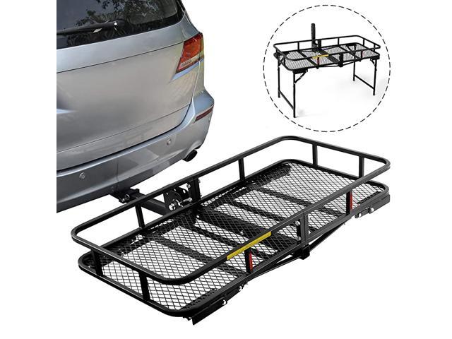 Hitch Cargo Carrier With Stand Foldable Cargo Basket 60' L x 24' W x 6' H with 500 LB Capacity Fits 2' Receiver
