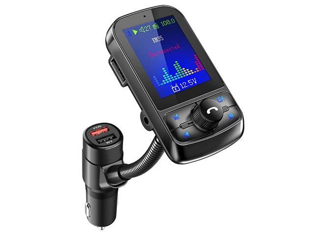 Bluetooth FM Transmitter for Car Big Color Screen with QC30 Support USB Flash Drive Micro SD Card Hands-Free Calls Aux Play- KM35 Black