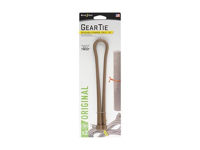 Original Gear Tie Reusable Rubber Twist Tie 18-Inch Coyote 2 Pack Made in the USA