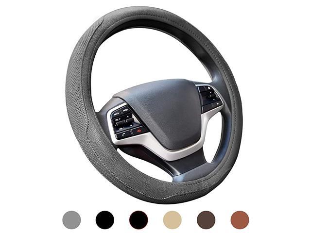 Microfiber Leather Car Steering Wheel Cover Universal 15 inch Breathable Anti Slip Auto Steering Wheel Covers (Grey)