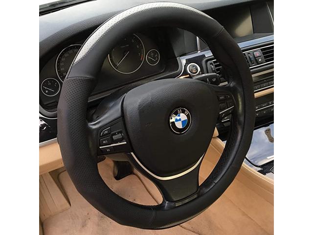 Car Steering Wheel Cover Microfiber Leather Universal 15 inch (Black & Gray)