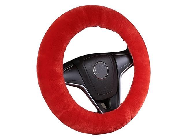 Car Stretch-on Steering Wheel Cover Soft Australian Natural Sheepskin Luxurious Wool Vehicle Non-slip Wheel Cushion Protector Available for 35cm-43cm