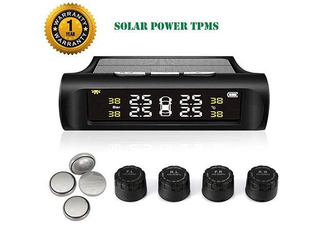 Tire Pressure Monitoring System Solar Power Universal Wireless Car Alarm System LCD Display with 4 External Sensors (Solar Power External )