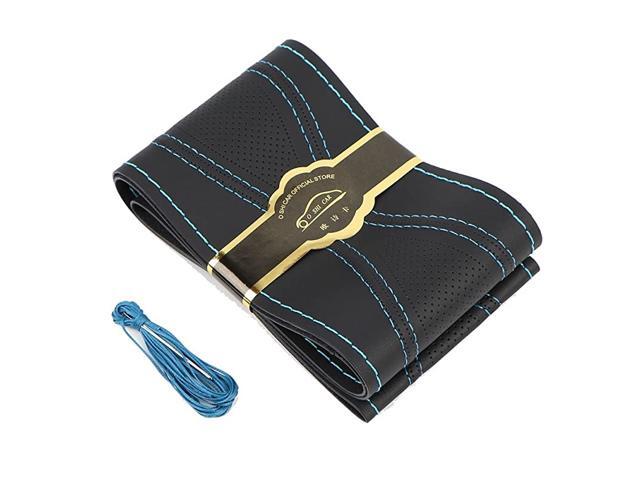 Inch Universal Car Steering Wheel Cover with Needle & Blue Thread Anti-Slip Artificial Leather Steering Wrap Protection Automotive Interior