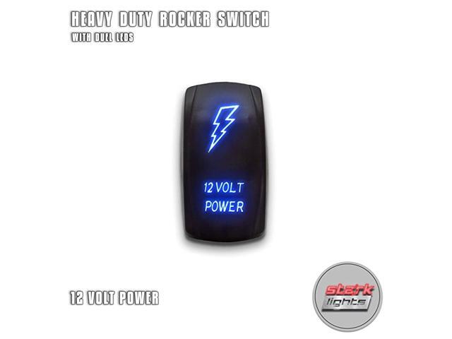 12 VOLT POWER - Blue - 5-PIN Laser Etched LED Rocker Switch Dual Light - 20A 12V ON/OFF