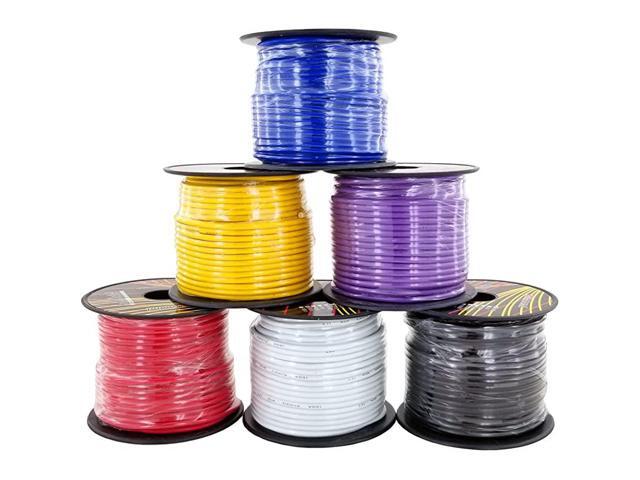 Gauge MultiColor Primary Wire 6 Pack Combo 100 ft per Roll Stranded Copper Clad Aluminum for Low Voltage Automotive Hookup Car Speaker Audio