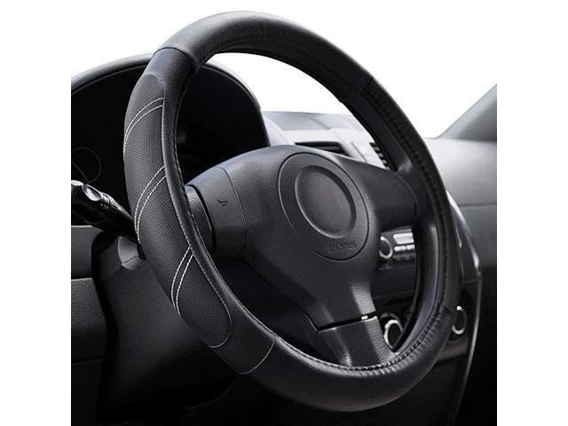 Sport Leather Steering Wheel Cover 14 1/2 inch to 15 inch Universal Padded Soft Grip Breathable for Car Truck SUV Jeep Anti Slip Odorless Black