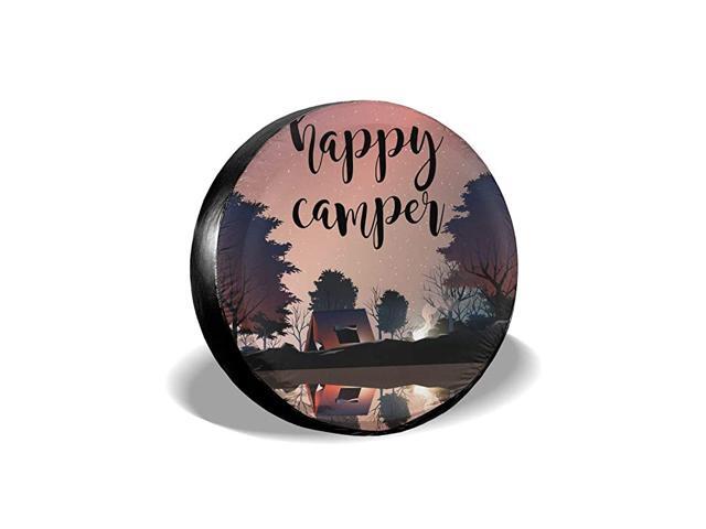 Happy Camper Scenery Spare Tire Cover for Trailer RV SUV Truck Wheel Weatherproof Tyre Protector