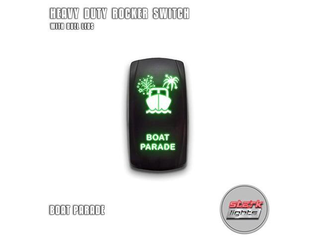 BOAT PARADE - Green - 5-PIN Laser Etched LED Rocker Switch Dual Light - 20A 12V ON/OFF