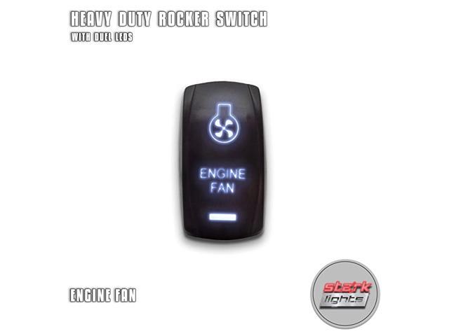 ENGINE FAN - White - 5-PIN Laser Etched LED Rocker Switch Dual Light - 20A 12V ON/OFF
