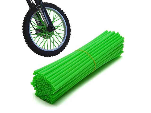 Dirt Bike 72Pcs Wheel Rim Spoke Skins Wraps Set Compatible for Yamaha Kawasaki Suzuki Honda 8'-21' Rims Tubes Decor Protector Green