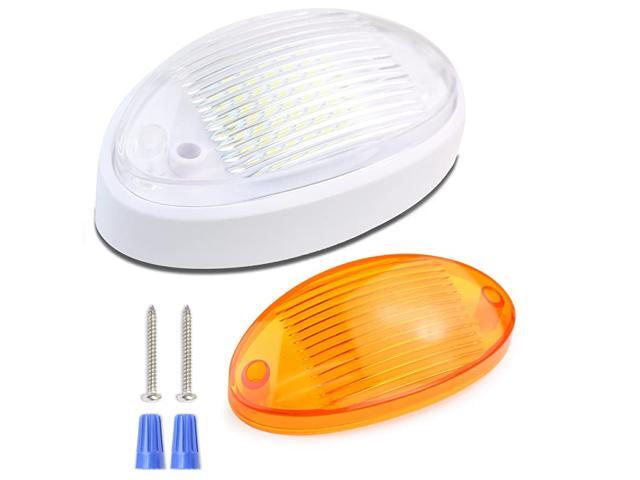 RV Exterior Porch Utility Light Oval 12v 300 Lumen Lighting Fixture Replacement Lighting for RVs Trailers Campers 5th Wheels Black Base Clear