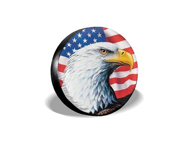 Spare Tire Cover Polyester Waterproof Dust-Proof American Flag Eagle Universal Wheel Tire Cover for Trailer RV SUV Truck Camper