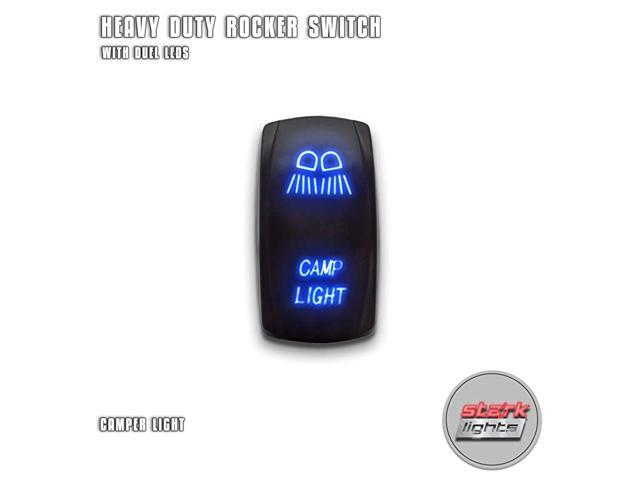 CAMP LIGHT - Blue - 5-PIN Laser Etched LED Rocker Switch Dual Light - 20A 12V ON/OFF
