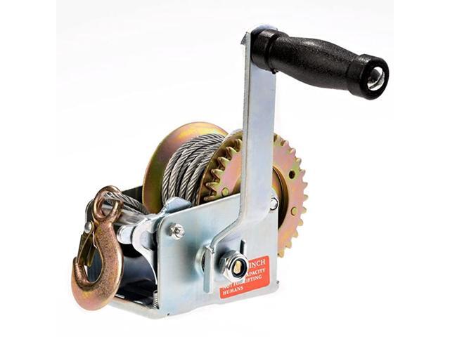 600lbs Capacity Heavy Duty Hand Winch Hand Crank Strap Gear Winch with 8m Steel Wire Manual Operated Two-Way Ratchet ATV Boat Trailer Marine