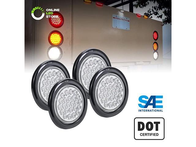 4quot Round White 24 LED Trailer Tail Lights DOT Certified Grommet amp Plug Included IP67 Waterproof Reverse Back Up Trailer Lights for RV Trucks