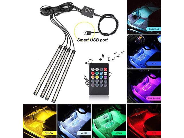 Interior Car LED Strip Lights MultiColor RGB 4pcs 48 LEDs Underdash Foot Lighting Kit Sound Active Function and Wireless Remote Control DC 5V