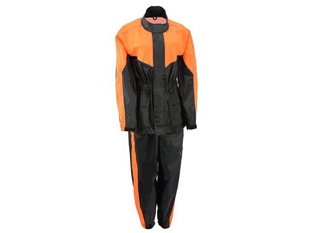 BOS29601 Unisex Black and Orange Two-Piece Motorcycle Rain Gear - 4X-Large