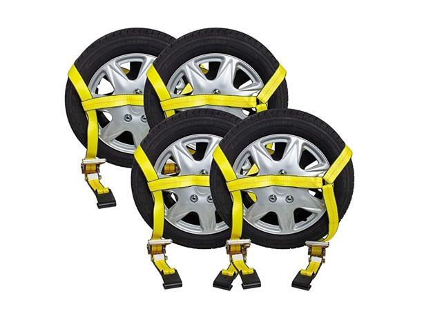 4 Pack) 2' x10' Ratchet Wheel Net Lasso Strap Auto Hauling with Flat Hook Double Ratchet
