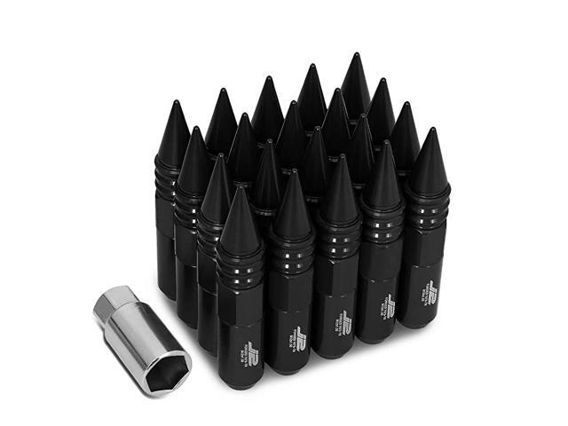 LN-T7-016-15-BK Black 7075 Aluminum M12X15 20Pcs L: 107mm Spiky Cap Lug Nut w/Socket Adapter