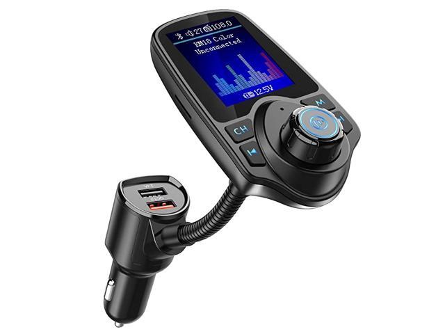 Wireless in-Car Bluetooth FM Transmitter Radio Adapter Car Kit18 Inch Display Supports TF/SD Card andQC30 & 5V/24A Charging for All Smartphones