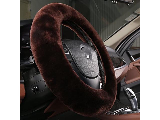 Natural Fur Wool Sheepskin car Steering Wheel Cover Protector for Universal Steering Wheel 35CM-42CM Anti-Slip Comforting and Luxurious Soft