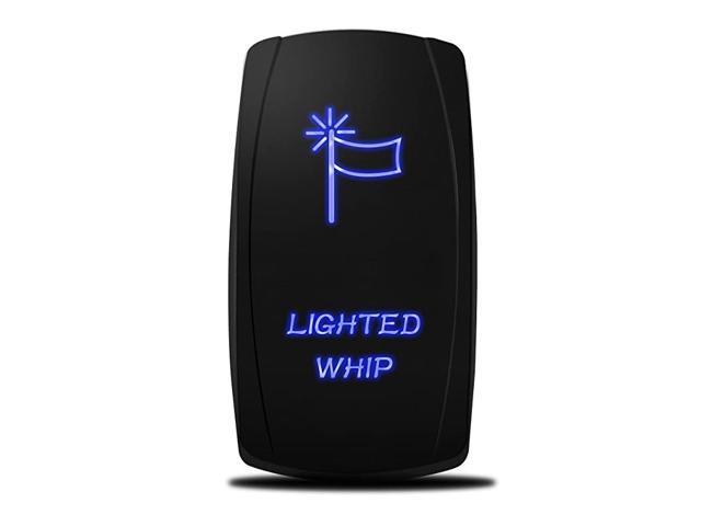 MIC-LSW1 5Pin Laser Lighted Whip Rocker Switch On-Off LED Light 20A 12V Blue