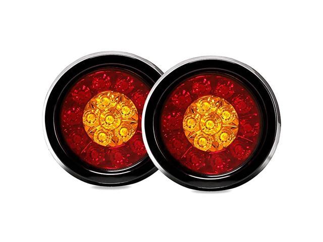 4 Inch Round LED TruckTrailer AmberRed Taillights with Rubber Grommet 16LED DC 12V Waterproof Stop Brake Running Turn Signal Lights Tail Lamps for