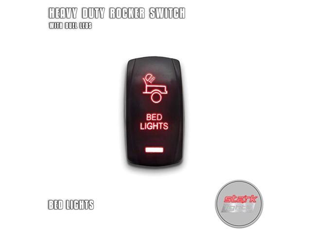 BED LIGHTS - Red - 5-PIN Laser Etched LED Rocker Switch Dual Light - 20A 12V ON/OFF