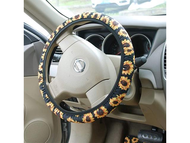 Handmade Sunflower Steering Wheel Cover- BL Stretch-on Fabric Steering Wheel Cover Universal Fit