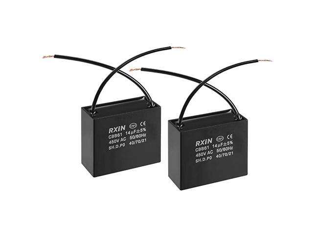 Ceiling Fan Capacitor CBB61 14uF 450V AC 2 Wires Metalized Polypropylene Film Capacitors 58x28x50mm for Water Pump Motor Generator Pack of 2