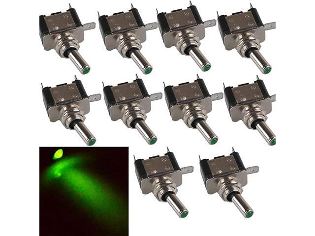 12V 20A AMP Green LED Light Rocker Toggle Switch SPST ON/Off Car Motor Pack of 10