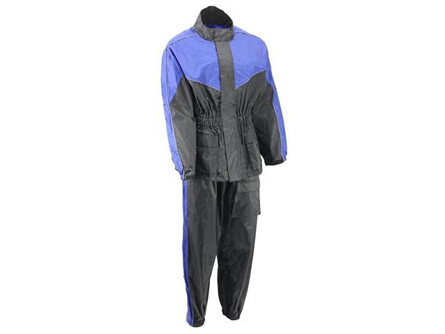 BOS29601 Unisex Black and Blue Two-Piece Motorcycle Rain Gear - Small