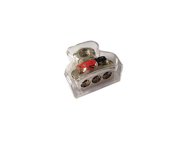 DB1034 Distribution Ground Block 1 x 0GA In 3 x 4GA Out Nickle Plated Internal Material HighStrength Heat Resistant Plastic Housing Oversized Set
