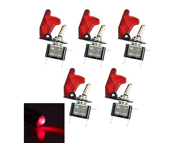 Car Red Cover Red LED Light Rokcer Toggle Switch SPST ON Off Pack of 5