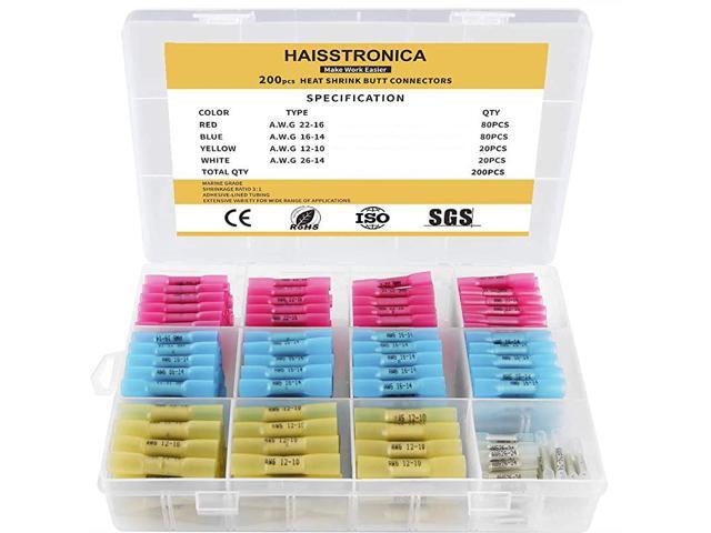 200PCS Marine Grade Heat Shrink Butt Connectors26-10 Gauge Heat Shrink Wire Connectors-Tinned Red Copper Waterproof Wire Connectors-Insulated
