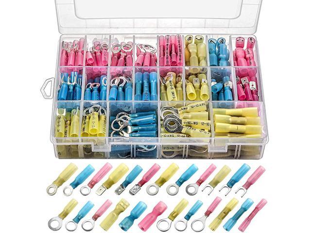 250pcs Heat Shrink Wire Connectors Marine Electrical Terminals Kit Waterproof Automotive Ring Set with Case