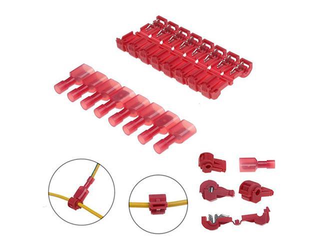 100 PCS SelfStripping TTap Electrical Connectors Wire Quickly Splice Connector and Insulated Male Quick Disconnect Terminals Red