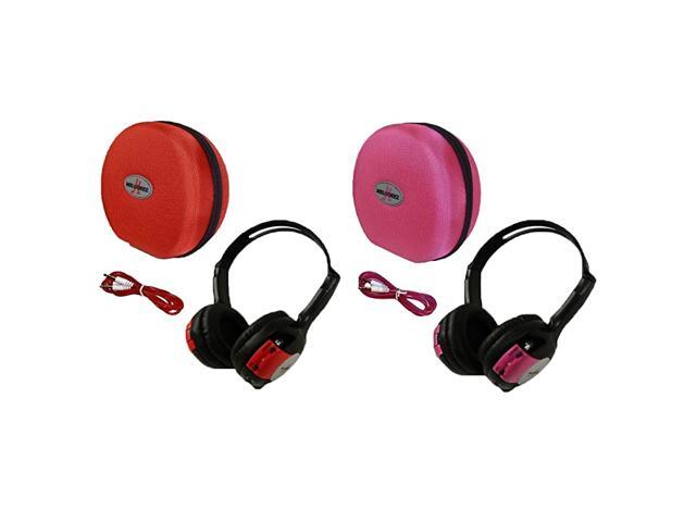 Pack Kid Sized Wireless Infrared Car DVD IR Automotive Colored Adjustable Channel Headphones With Case and 35mm Auxiliary Cord Note: Will Not