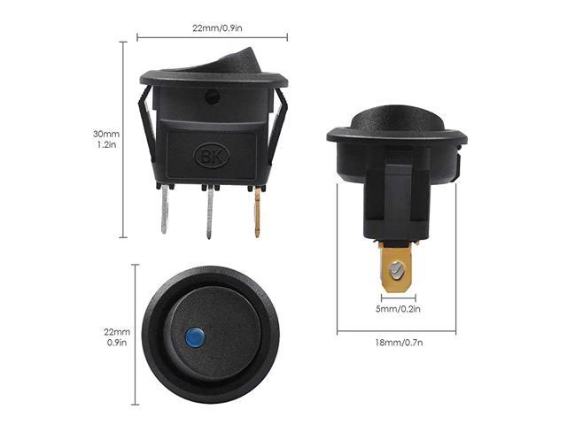 3pc 12V 20A Car Truck Round Rocker Toggle LED Switch Blue Light SPST On-off Control