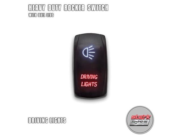 DRIVING LIGHTS - White/Red - 5-PIN Laser Etched LED Rocker Switch Dual Light - 20A 12V ON/OFF