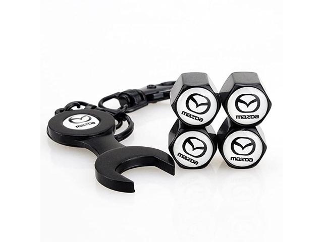 Universal Tire Valve Stem Caps with Logo Emblem Stainless Steel (4pcs) Car Tire Valve Stem Air Caps Cover + (1pcs) Wrench Keychain for