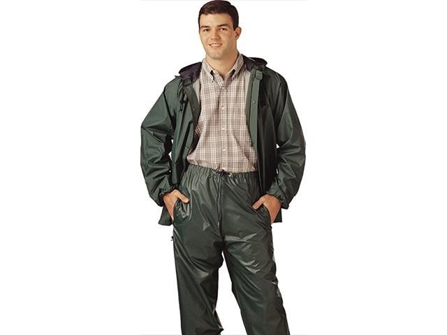 S662183X 2 Piece PVC/Nylon Zipper Front Plain Pants with Attached Hood Size 3X Green
